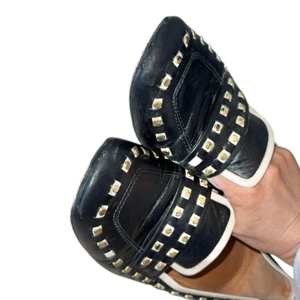 Tory Burch Perfect‎ Black Dolce Leather Studded Block Heel Slip On Loafers 7.5